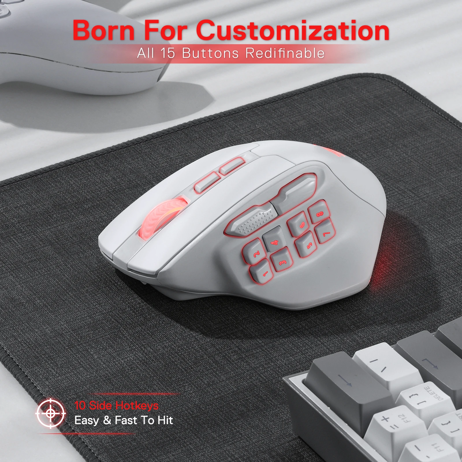 Redragon M811 PRO Wireless MMO Gaming Mouse, 15 Programmable Buttons RGB Gamer Mouse, 10 Side Macro Keys - Image 5