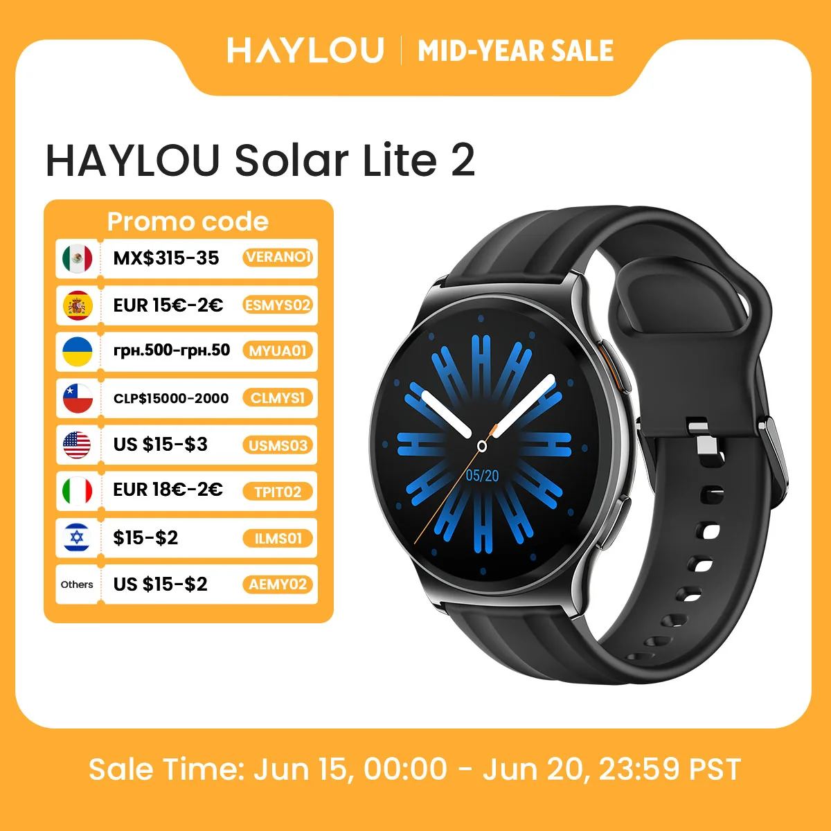 HAYLOU Solar Lite 2 Smartwatch 1.43'' AMOLED Display 24h Health Monitoring 150+ Sports Modes Voice Calling Smart Watch 1ATM