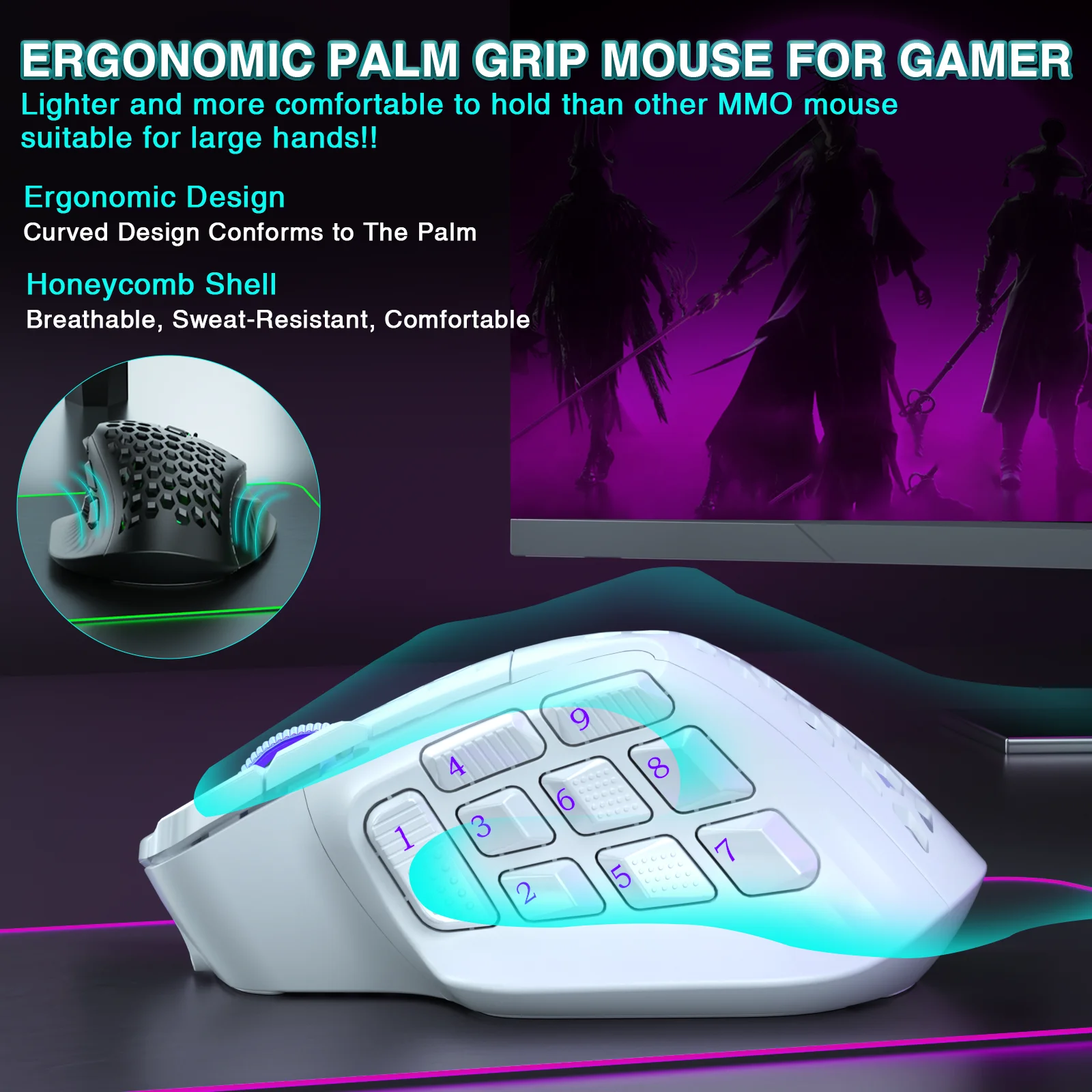 SOLAKAKA SM809 Pro Wireless MMO Gaming Mouse PAW3311 16 Side Buttons 24000 DPI RGB Honeycomb Programmable Macro Wireless mouse - Image 12