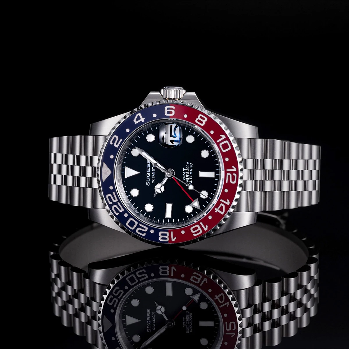 Sugess GMT Diving Watch of Men Automatic Mechanical Waterproof Wristwatches Peacock SL3032 Movement Ceramic Bezel Jubille Band - Image 3