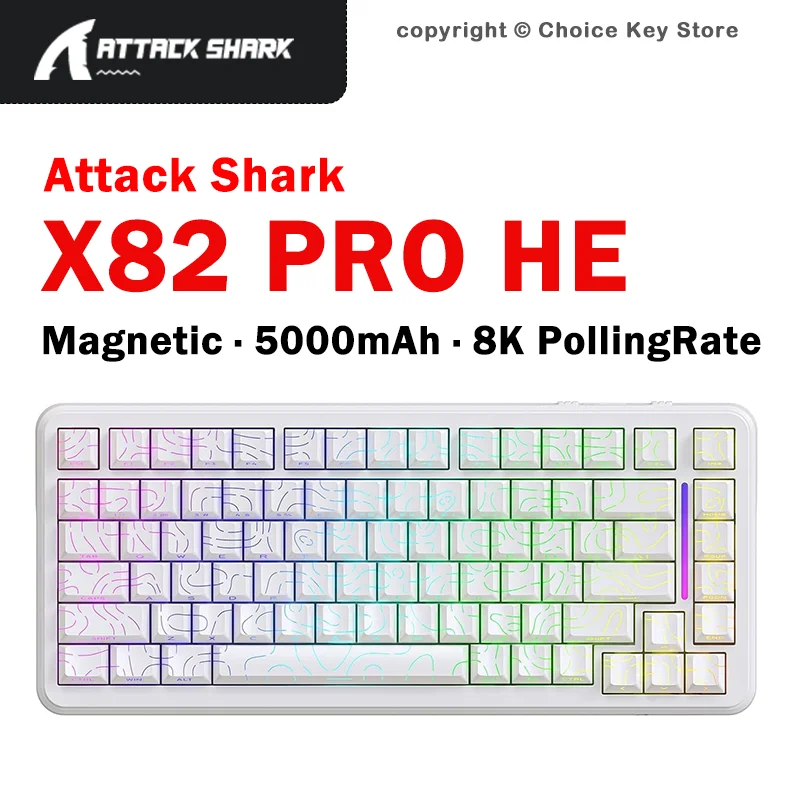 Attack Shark X82Pro HE 75% Magnetic Wireless Gaming Keyboard, 0.01mm RT, 8KHz Polling, Hot-Swap, Tri-Mode Bluetooth/2.4G/USB-C