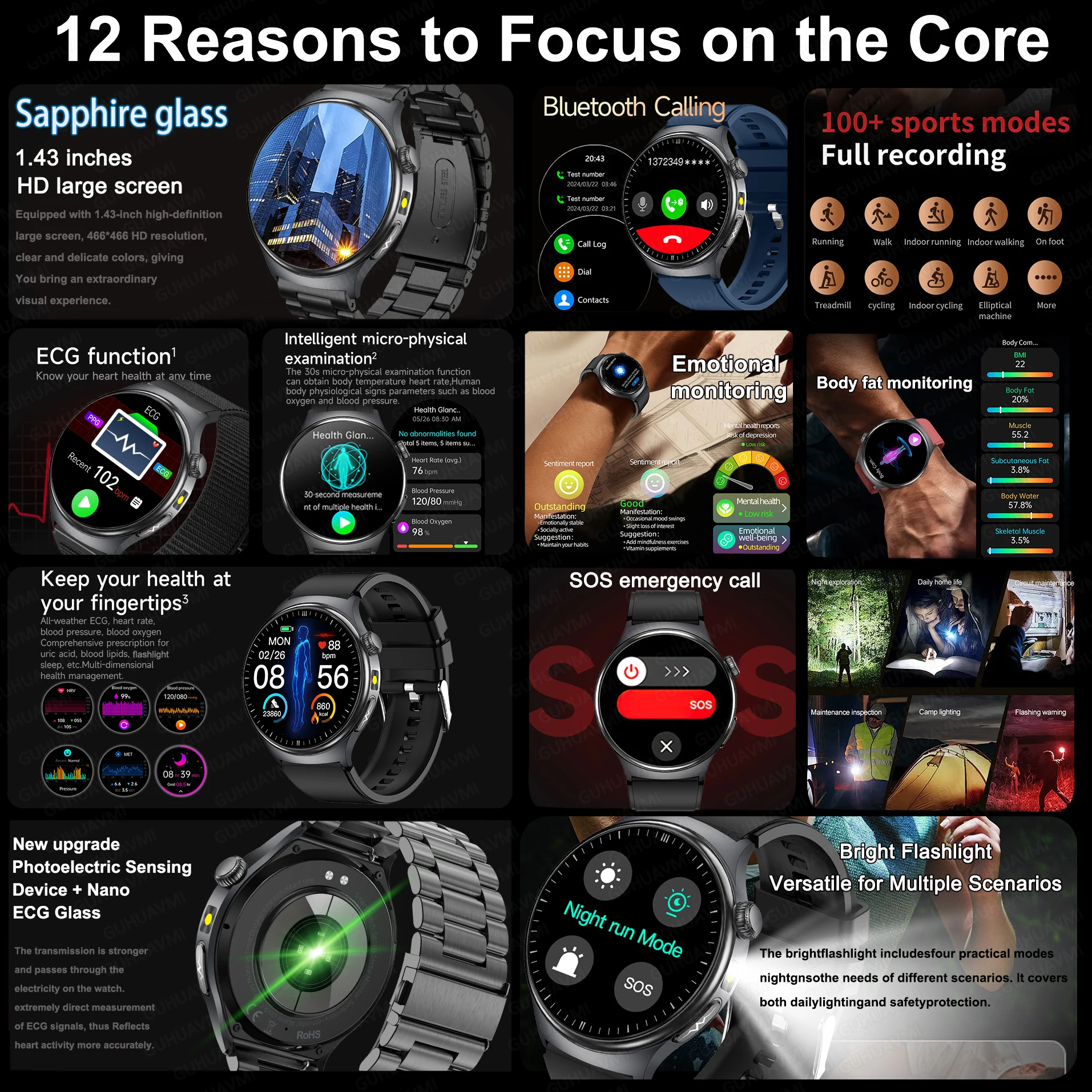 2026 New Accurate Diagnosis Smart Watch Body Fat ECG Blood oxygen BP Health Sport HD AMOLED Screen call Smart watch Men women - Image 2