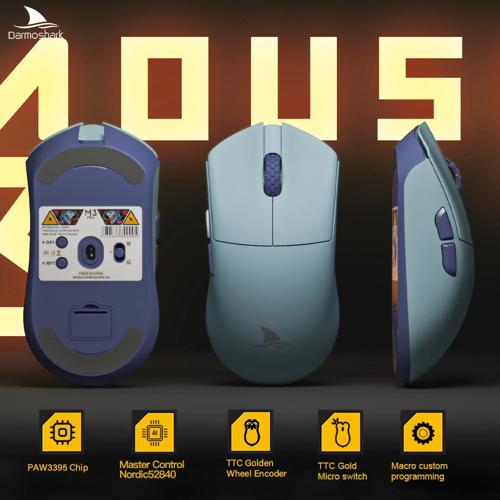 Darmoshark M3Pro Gaming Mouse 2.4G BT Wireless Tri-Mode PAW3395 Sensor N52840 26000DPI Big Hand Macro Driver Mouse For Gaming - Image 4