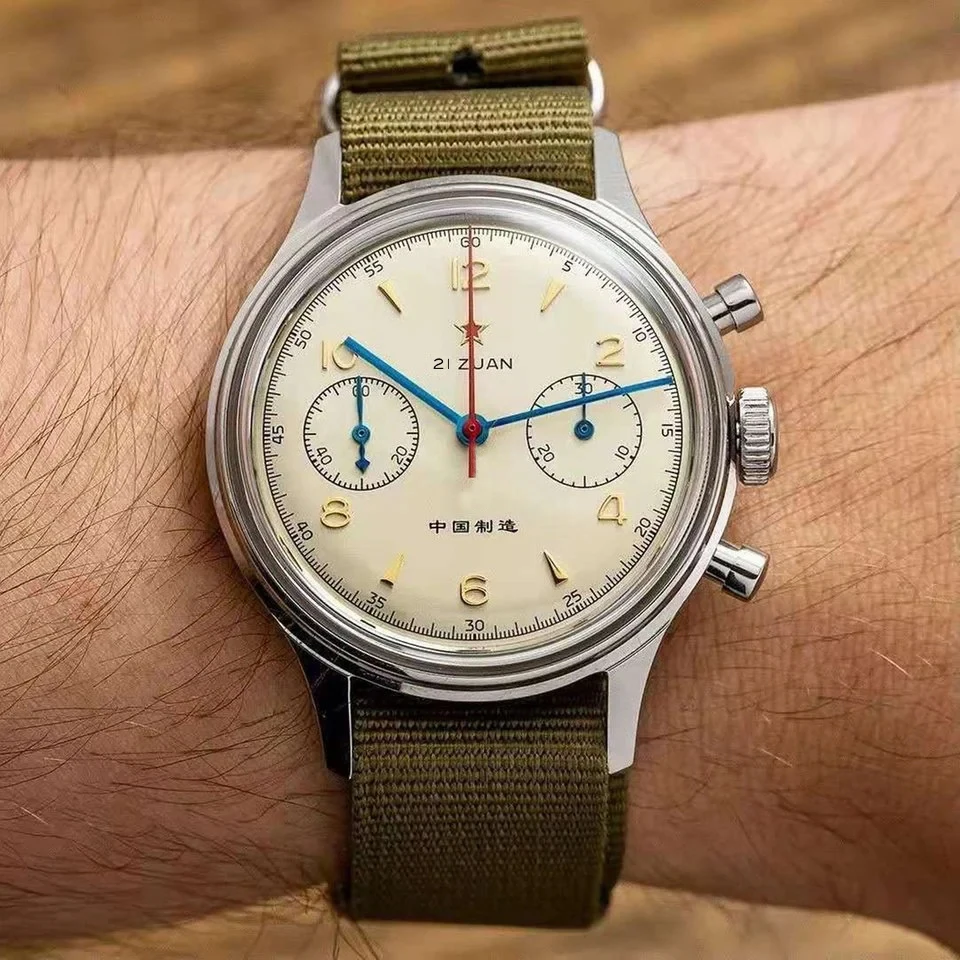 RED STAR 38mm Men's 1963 Chronograph Mechanical Watch Pilot with Seagull Movement ST1901 Air Force Aviation Sapphire Goose 40mm - Image 6