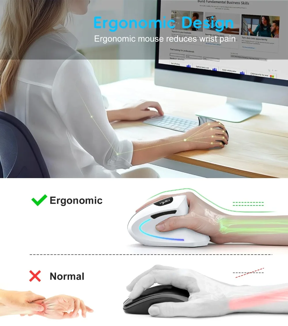 New Dual Mode Wireless Vertical Mouse Bluetooth 5.1 Silent Ergonomic 6 Buttons Type‑C 2400DPI Anti‑Mouse Hand for Office Laptop - Image 18