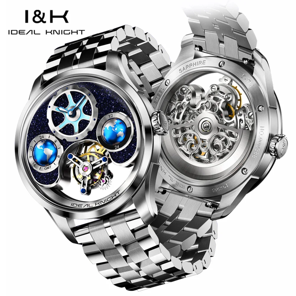 IDEAL KNIGHT Real Tourbillon Automatic Watches for Men 43mm Large Dial Blue Earth Series High-end Luxury Brand Mechanical Watch - Image 8