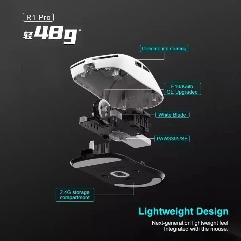 VXE Dragonfly R1 Pro MAX 2.4G WirelessGaming Mouse PAW3395 26000DPI 3-mode Connection with Low Latency Wired Gaming Mouse