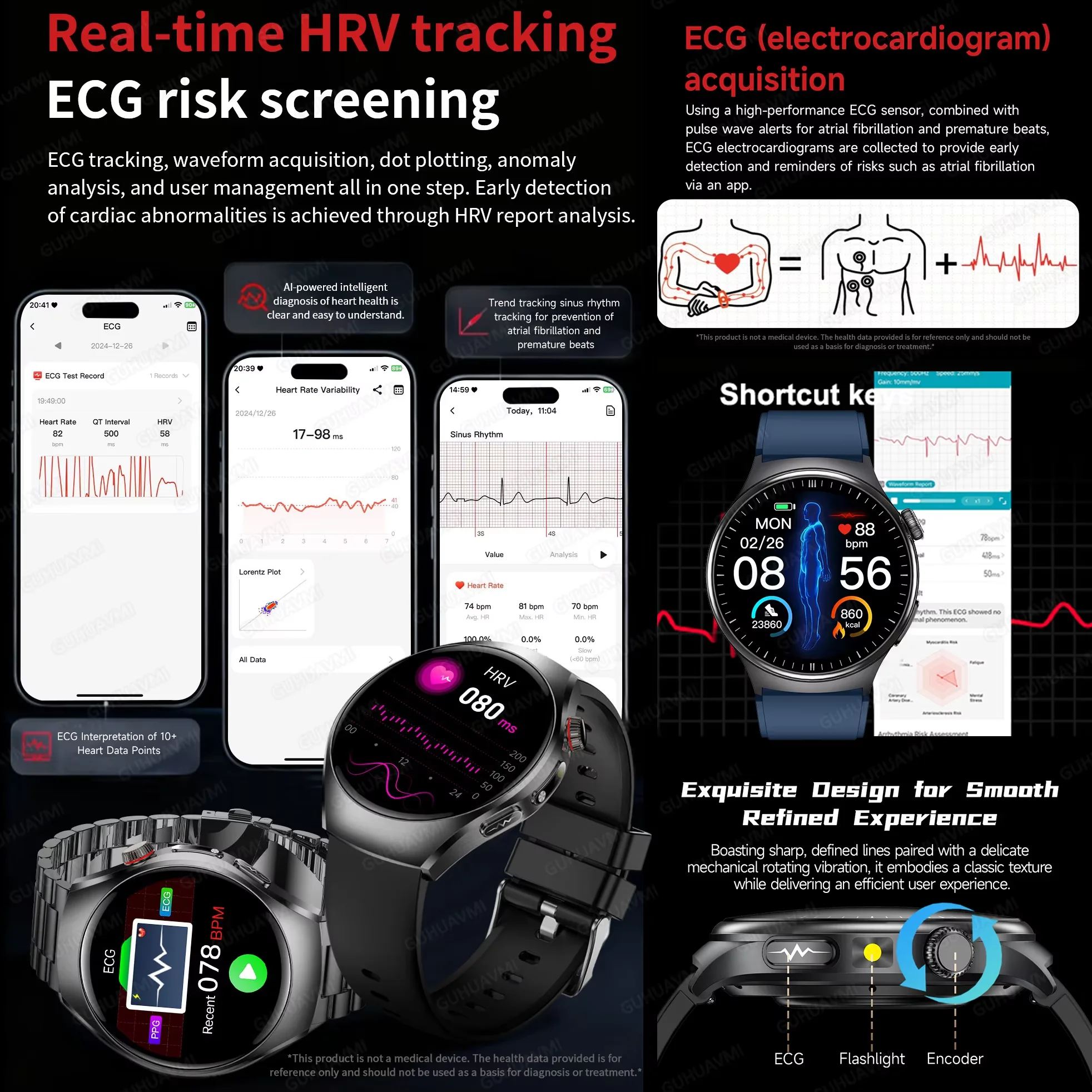 2026 New Accurate Diagnosis ECG Smart Watch Body Fat Blood oxygen BP Health Sport HD AMOLED Screen call Smart watch Men women - Image 6