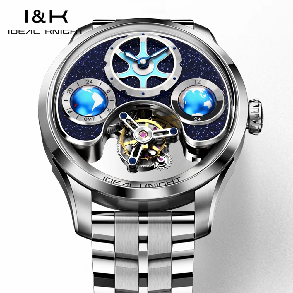 IDEAL KNIGHT Real Tourbillon Automatic Watches for Men 43mm Large Dial Blue Earth Series High-end Luxury Brand Mechanical Watch - Image 11