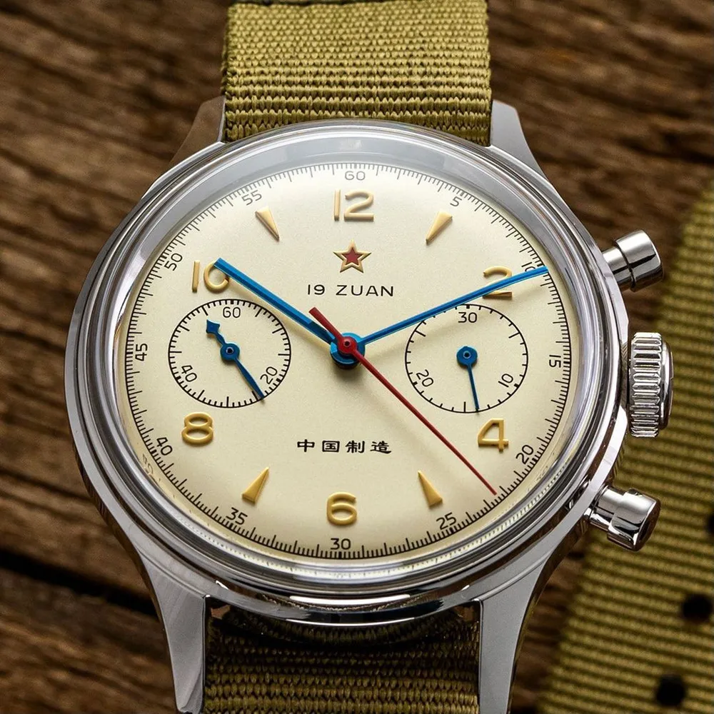 RED STAR 38mm Men's 1963 Chronograph Mechanical Watch Pilot with Seagull Movement ST1901 Air Force Aviation Sapphire Goose 40mm - Image 3