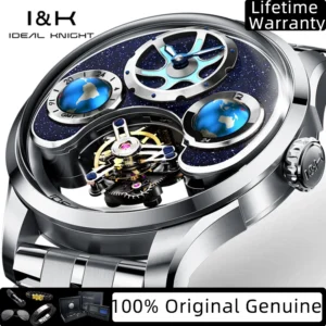 IDEAL KNIGHT Real Tourbillon Automatic Watches for Men 43mm Large Dial Blue Earth Series High-end Luxury Brand Mechanical Watch