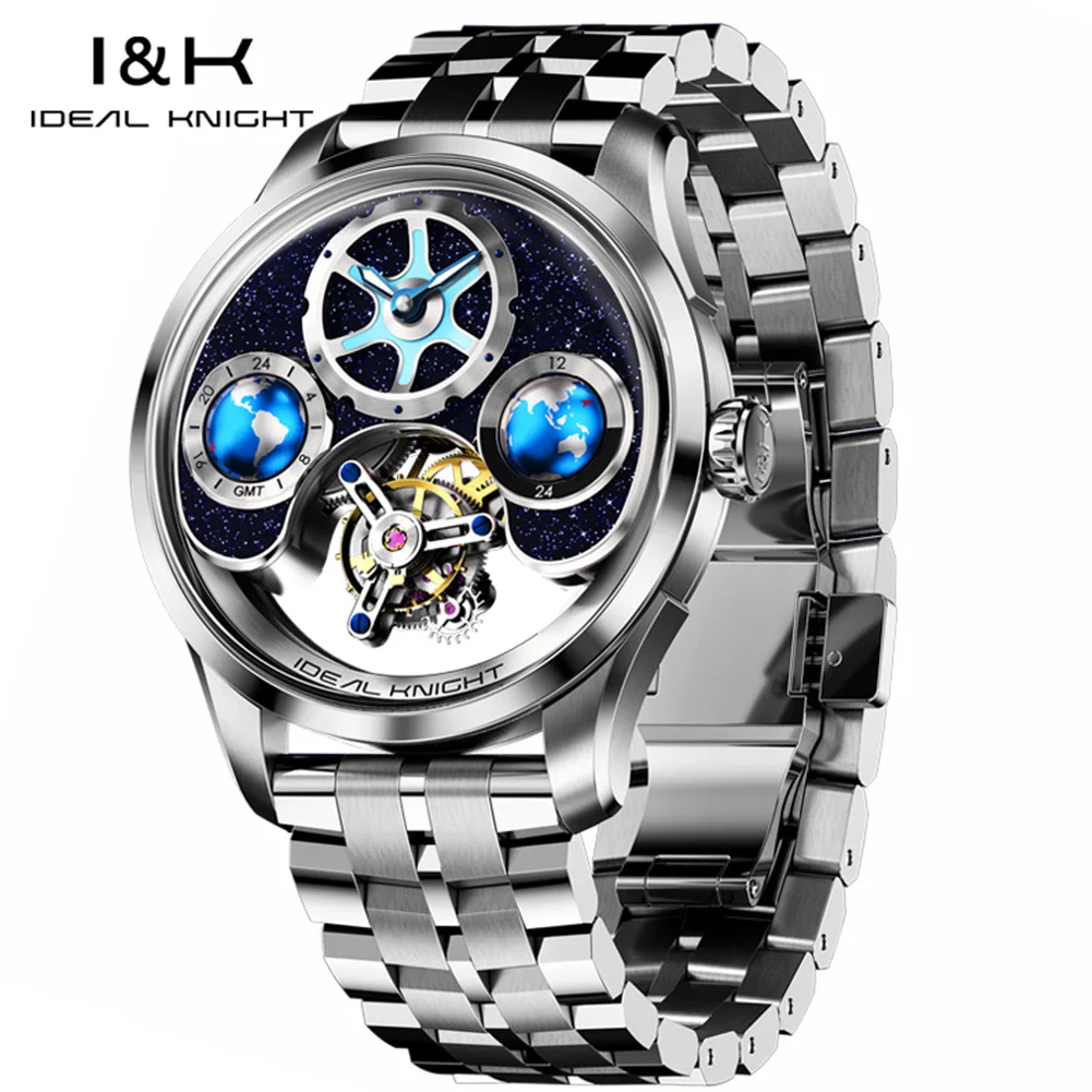 IDEAL KNIGHT Real Tourbillon Automatic Watches for Men 43mm Large Dial Blue Earth Series High-end Luxury Brand Mechanical Watch - Image 2