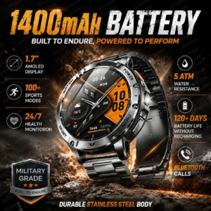 2026 New 1400mAh Large Battery SmartWatch Outdoor Flashlight 5ATM Waterproof Heart Rate SOS Bluetooth Call Sports Smartwatch Men