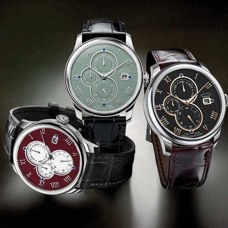 Luxury Brand BORMAN Automatic Mechanical Men's Watches Sapphire 50M Waterproof Multi-function Dial Retro Leather Clocks BM18011 - Image 9